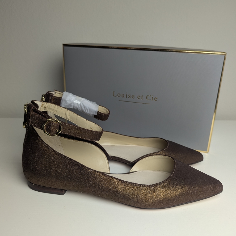 Louise et Cie – Akio d'Orsay Flat - Ankle Strap Flats Copper Metallic Gold NWT